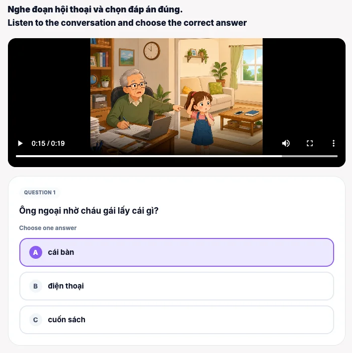 Een online luisteroefening op het VietBloom-platform