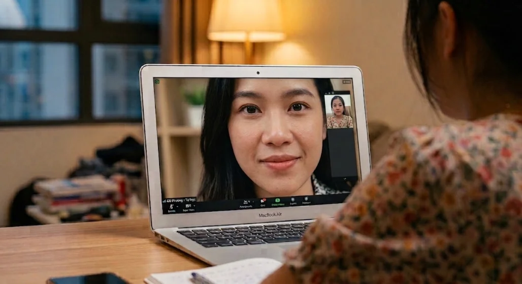 Leraar en leerling tijdens een les via Zoom